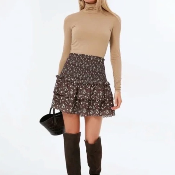 NWT Hyacinth House Brown Floral Steff Mini Skirt, Size Small - Picture 1 of 7